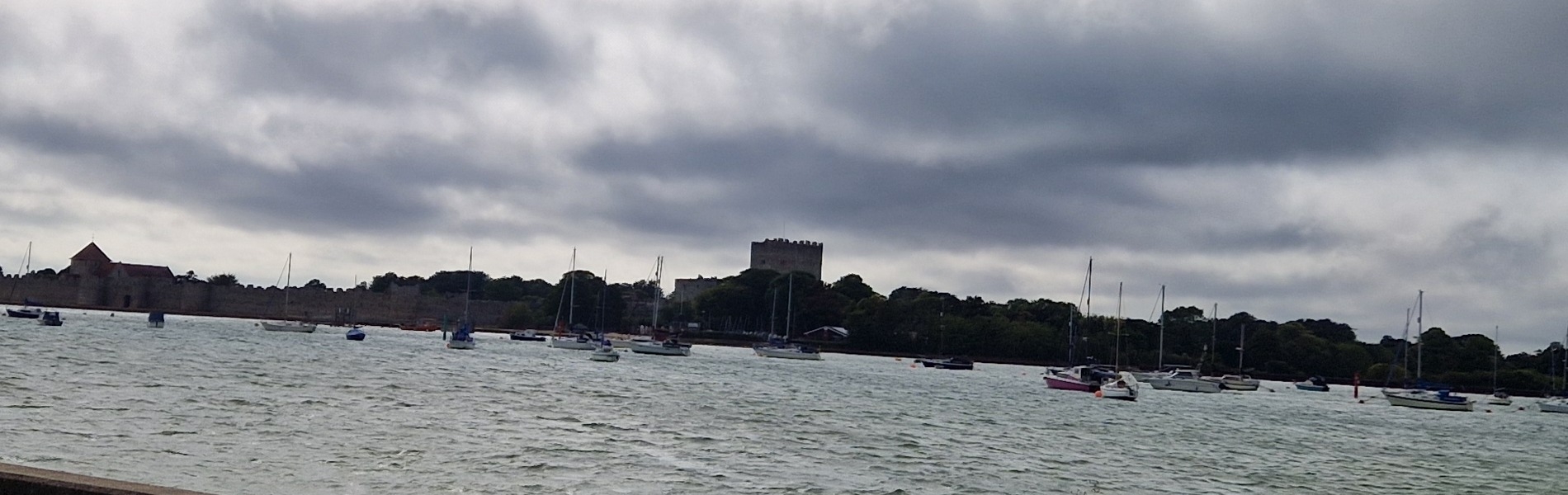 Portchester castle and surrounding sea