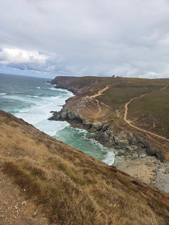 Chapel Porth beach from on top of the cliffs