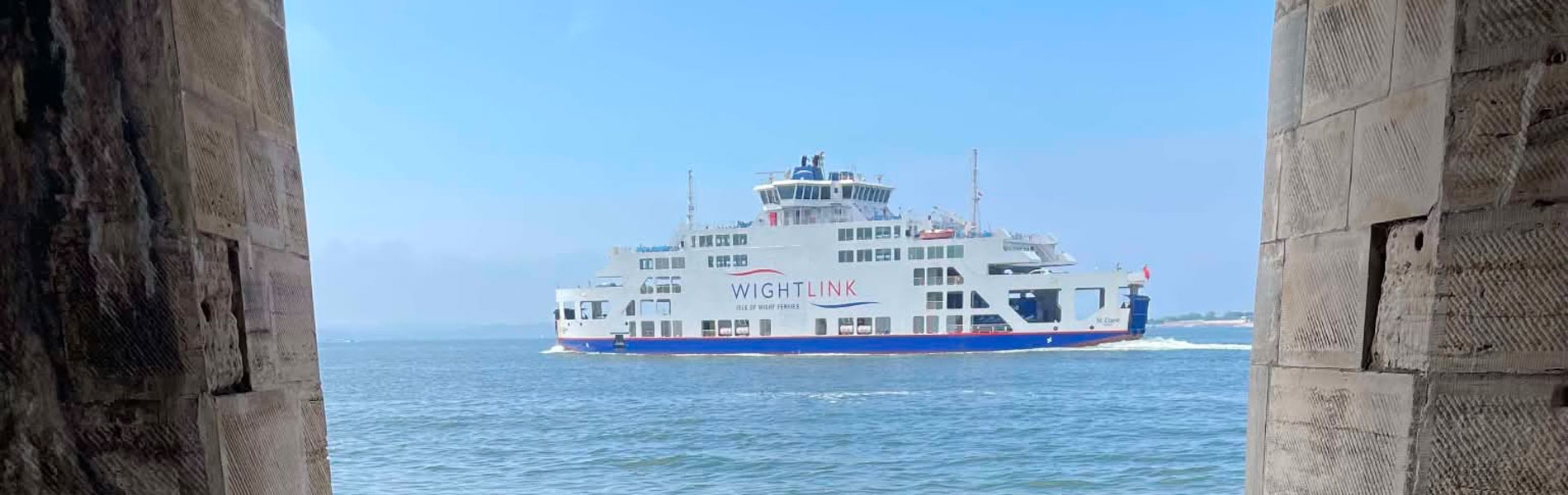 Isle of Wight ferry coming in to Portsmouth through the arch at Southsea Hot Walls