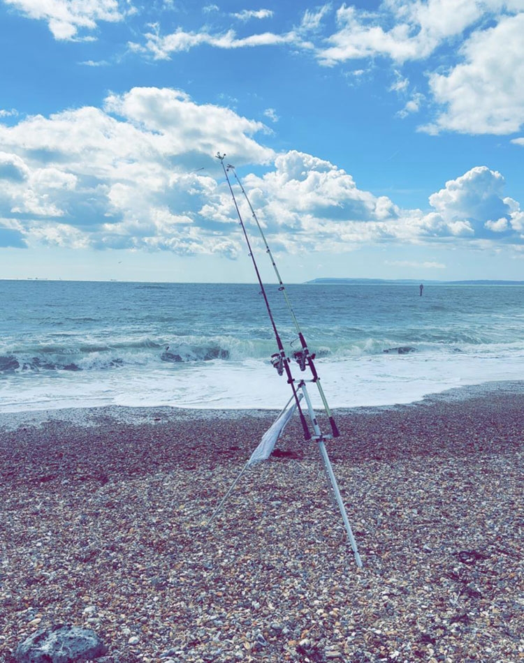 Fishing rods set up on the beach at Hayling Island